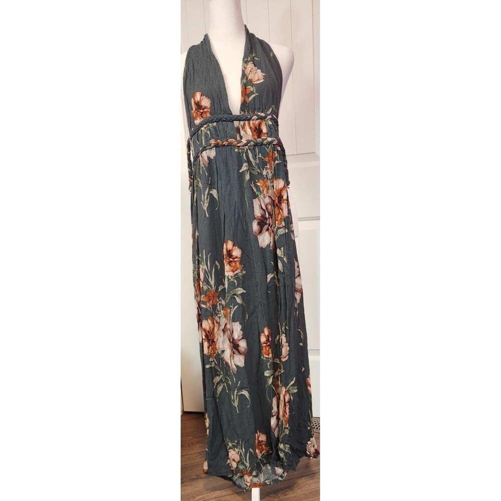 Illa Illa Green Floral Boho Halter Maxi Dress Women's Small